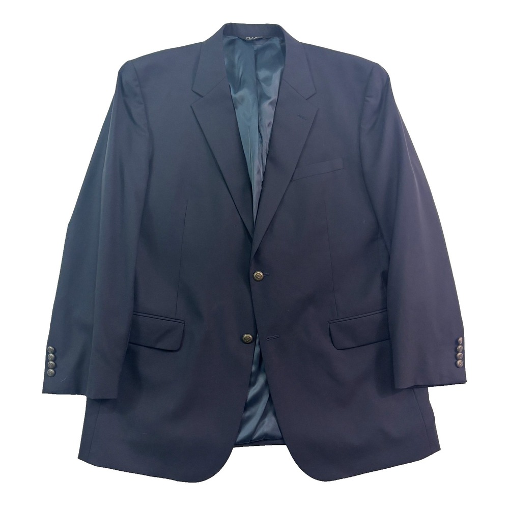 Jos A Bank 46L‎ Navy Blue Blazer Jacket Sport Suit Coat Brass Buttons Wool